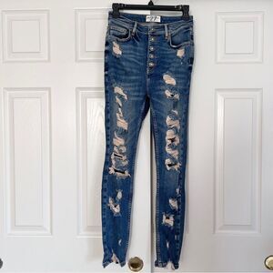 We The Free Button Fly Fray Distressed Slim Fit Jeans Size 27 NWOT